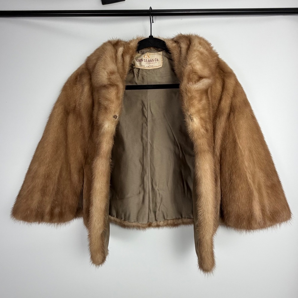 Vintage Cain Sloan Nashville Custom Mink Mobwife Old Hollywood Glamour Caplet - Picture 7 of 11